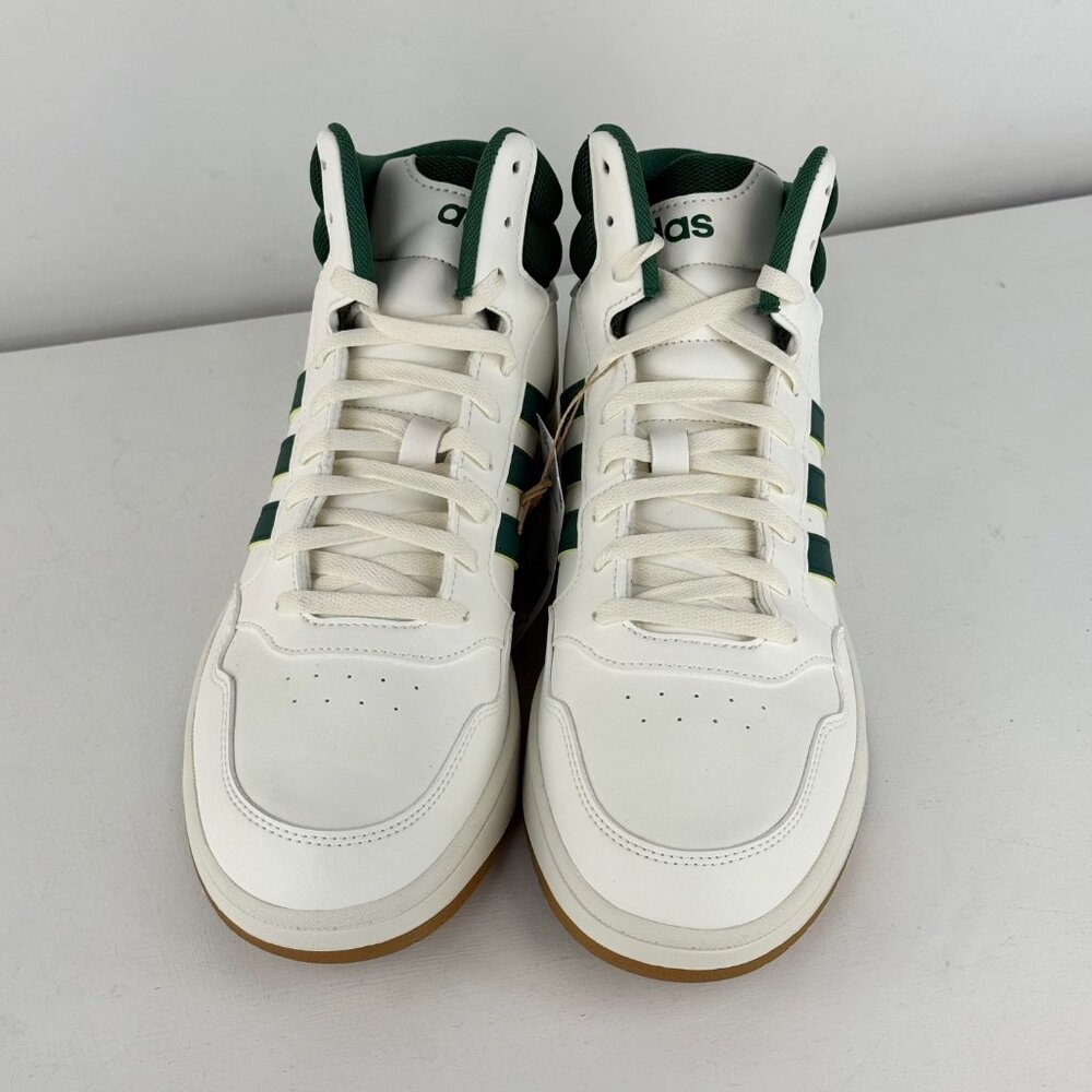 Size 10.5 - Men's Adidas Hoops 3.0 Mid Athletic Sneaker - White/Green - Picture 6 of 9